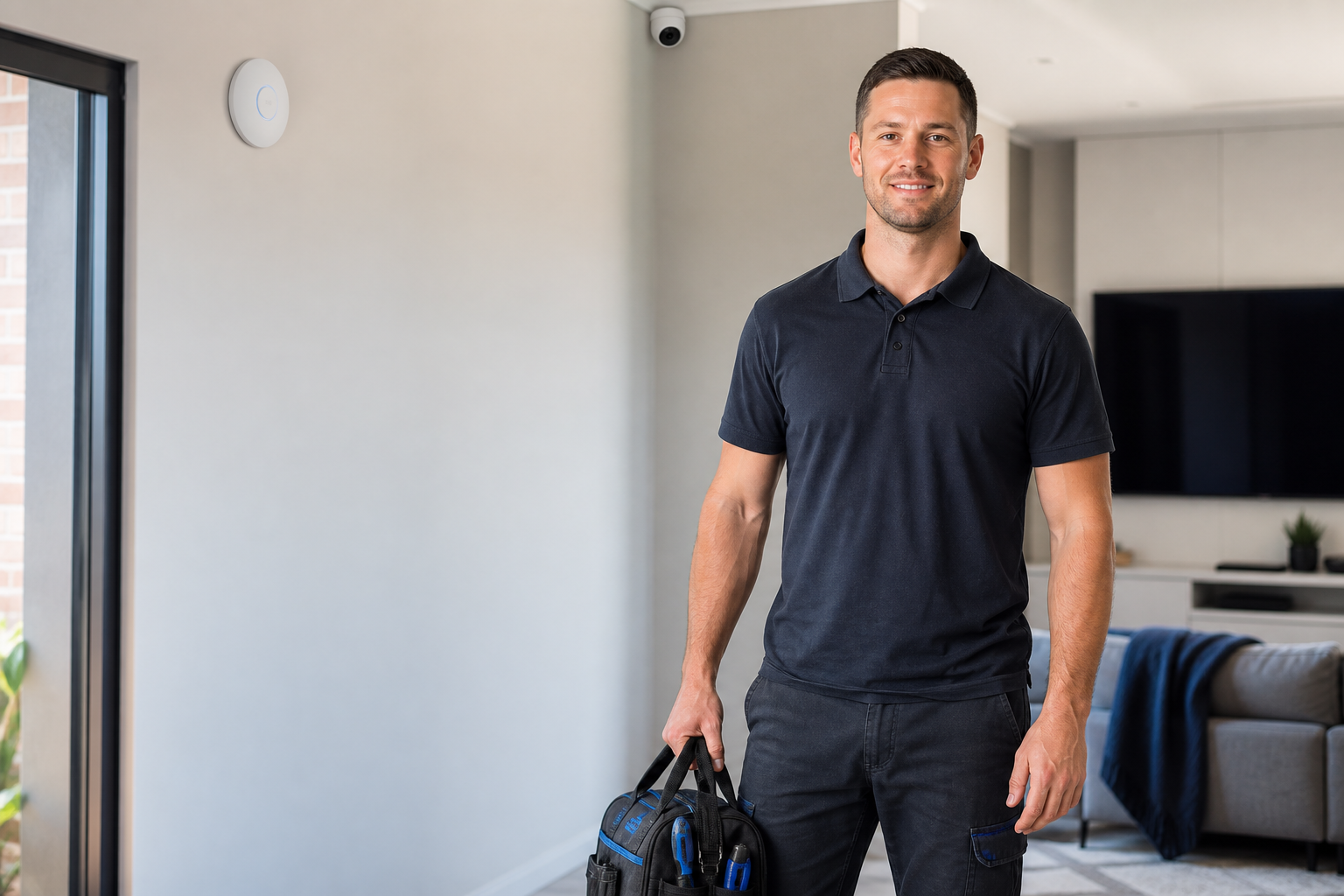 Home technology installer at work in a south-west Sydney home